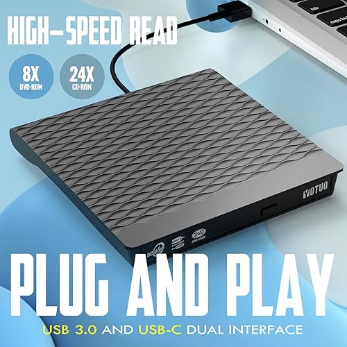 Miniatura 5 de Unidad externa de CD/DVD, USB 3.0 y USB-C, portátil, CD RW, reproductor de DVD, quemador de DVD para portátil, de escritorio, compatible con Windows