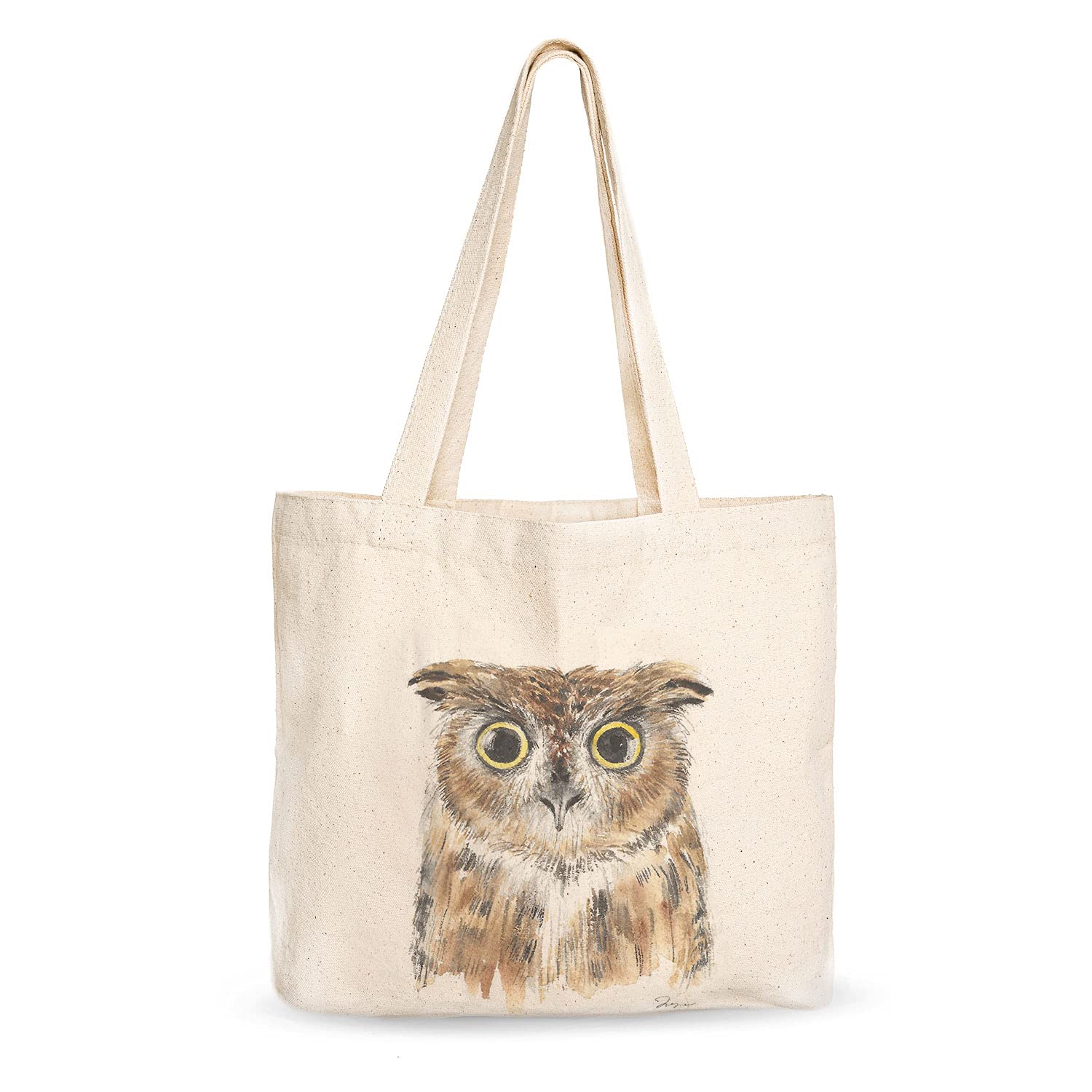Canvas Tote Bag, Animal Design, Heavy Duty Gusseted, 100% Natural Cotton, for Shopping, Grocery, Laptop (T-OWL-XL)
