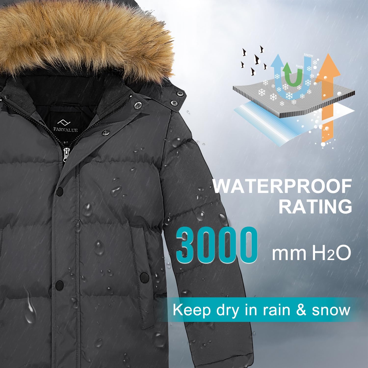 FARVALUE Boys Water Resistant Winter Coat Warm Quilted Puffer Jacket Hooded Parka Thicken Down Jacket for Boys - Image 4