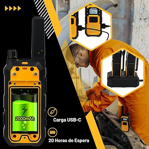 Miniatura 5 de Retevis RB48 Walkie Talkies resistentes al agua, radios bidireccionales recargables de largo alcance, triple prueba avanzada, recordatorio de
