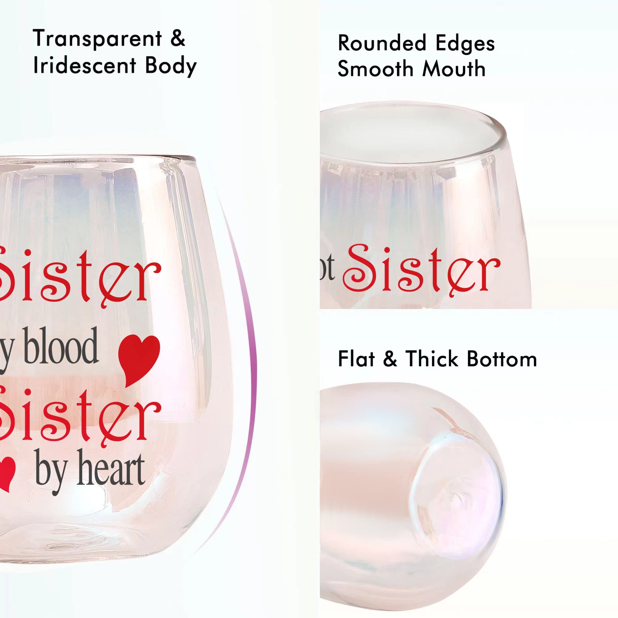Verre à Vin « Not Sisters By Blood » - 450ML - Cadeau Pour Meilleure Amie - Cristal Sans Plomb
