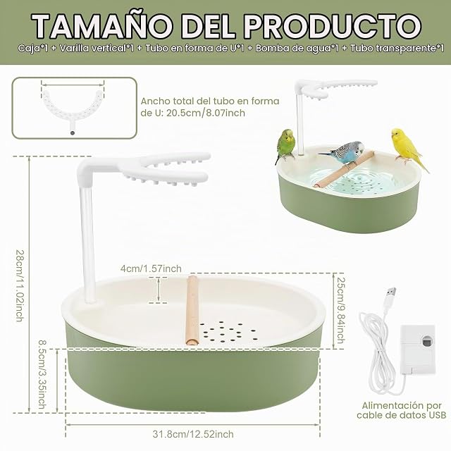 Foto 2 de 7 de BAODBF Ducha para pájaros, periquito, USB, baño automático para pájaros, verde