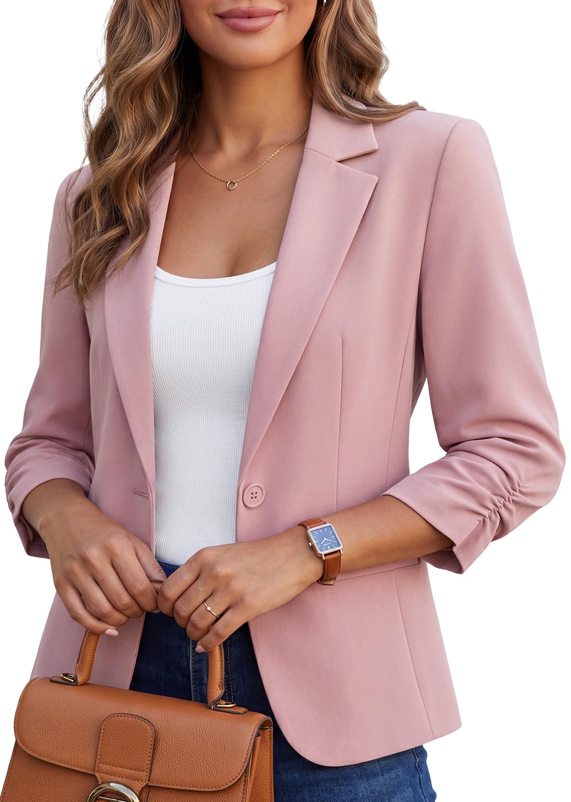 Women's 3/4 Sleeve Casual Blazer Slim Fit Work Suit Jacket | Shoulder pads,2 pockets,and full lining