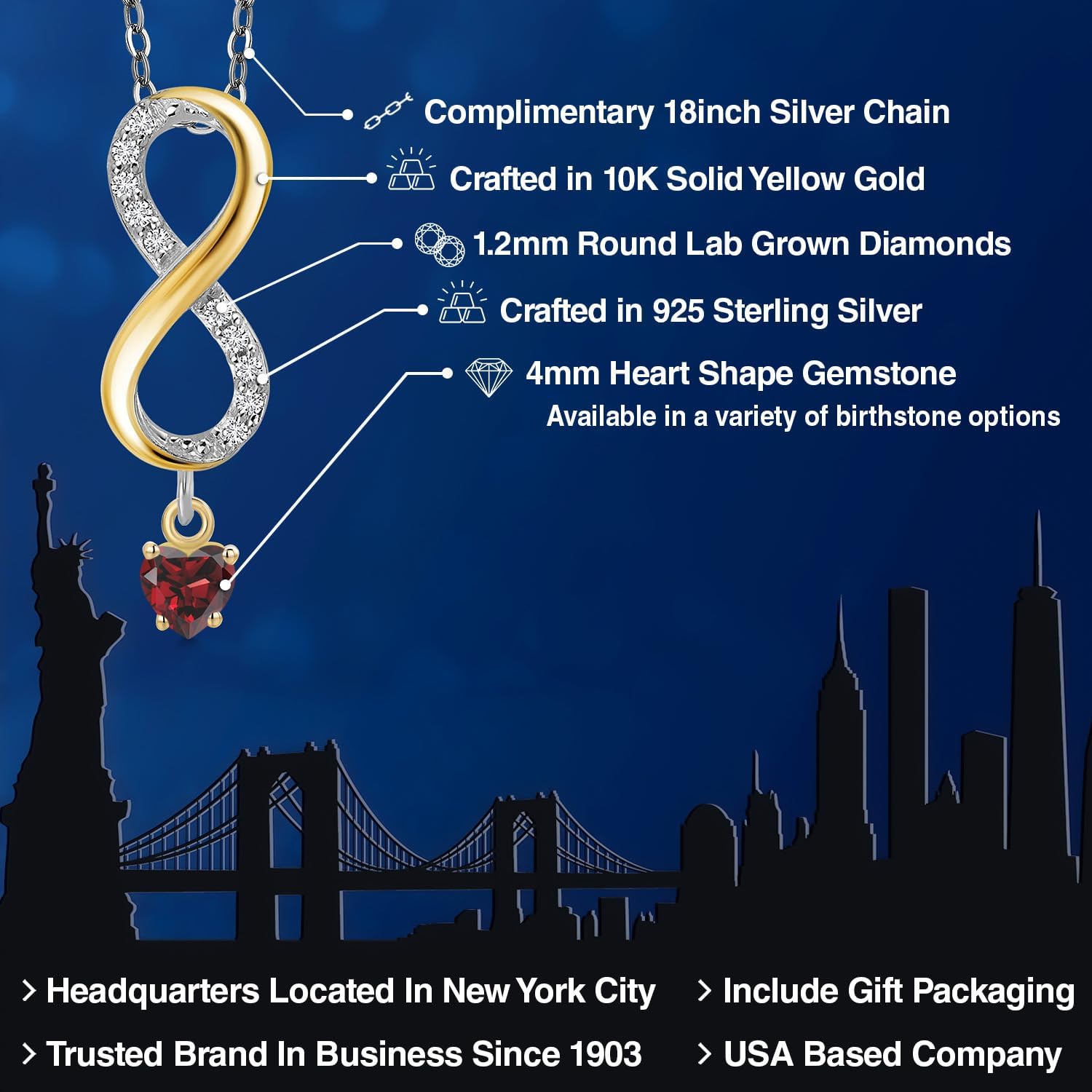 Gem Stone King 925 Silver and 10K Yellow Gold Red Garnet and Lab Grown Diamond Pendant Necklace for Women | 0.74 Cttw | Gemstone January Birthstone | Heart Shape 4MM | With 18 Inch Silver Chain - Image 2