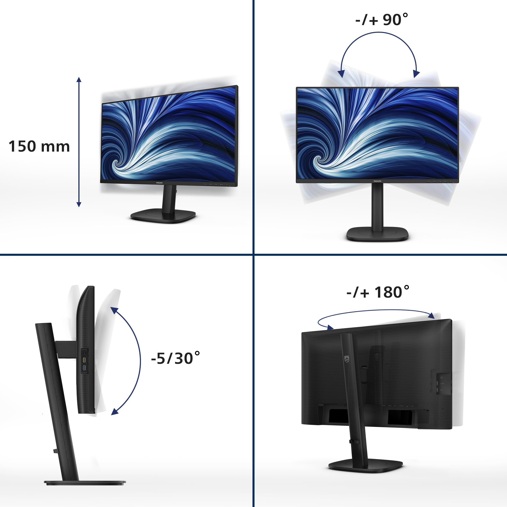 Philips 24B2U3301 – 24 Zoll Full-HD-Monitor, 130 mm