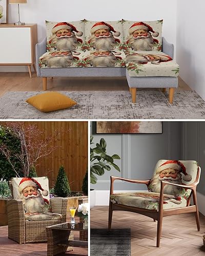 Miniatura 6 de Wowouhiya Fundas de cojín para sofá de Navidad, funda elástica para sofá con parte inferior elástica, fundas de sofá con diseño botánico de Navidad