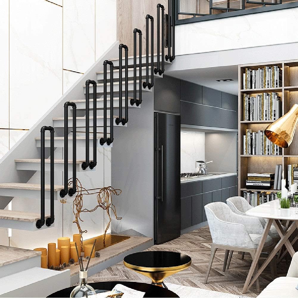 Indoor Outdoor Stair Handrail, Black Industry Round Pipe Walkway Railing Support Bar with Installation Kit, for Decking Loft Kindergarten (Size : H 75CM)