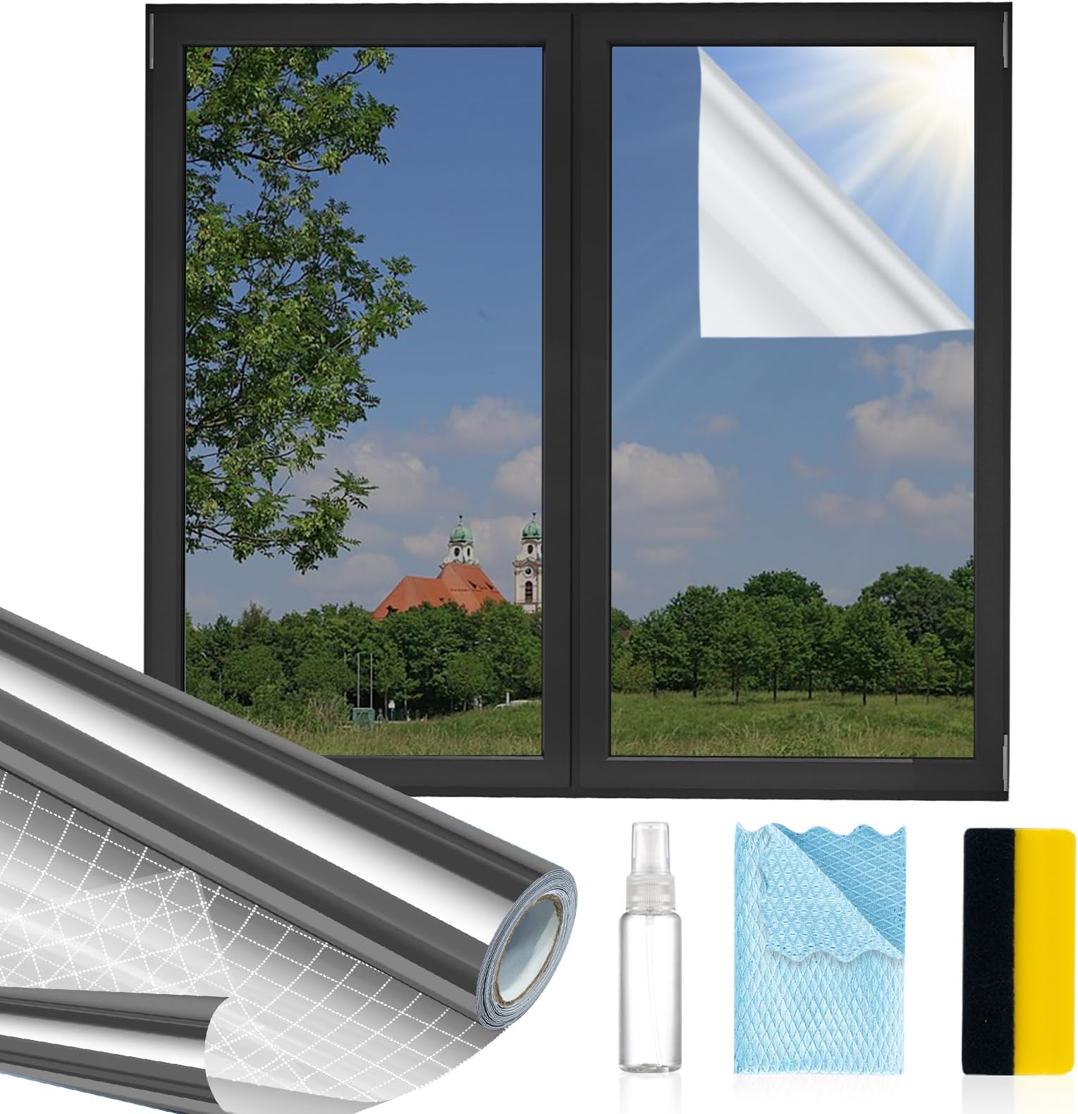 MAGIDEKOR Window Privacy Film One Way, Reflective Mirror Window Film Daytime Privacy, UV Sun Blocking Heat Control Static Cling, Window Tint for Home Office - 17.5 Inch X 6.5 Feet