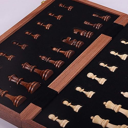 Miniatura 4 de OUSIKA Tablero de ajedrez portátil plegable de madera con piezas de ajedrez de altura King de 4 pulgadas, tablero de ajedrez de madera maciza de