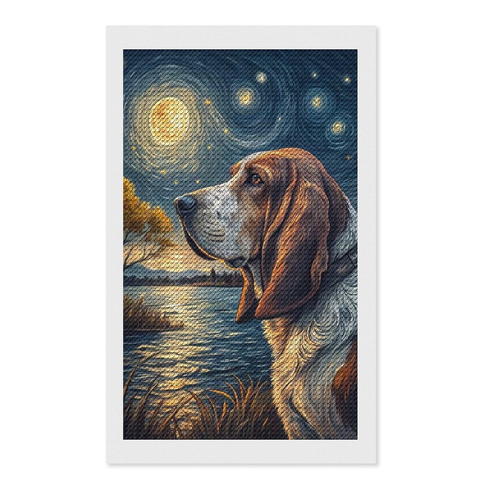 Junmoney Basset Hound Under A Starry Night Sky Diamond Painting Canvas Set 12"x20", Mindful Craft Activity, Nice Detail and Sparkle, Farmhouse Decor, Birthday Gift