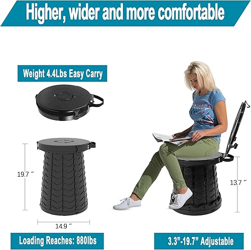 Miniatura 2 de ALEVMOOM Inodoro portátil XXL, 19.7 pulgadas de alto, más alto, plegable, plegable, con tapa, correa, bolsa, ajustable para campamento, senderismo,