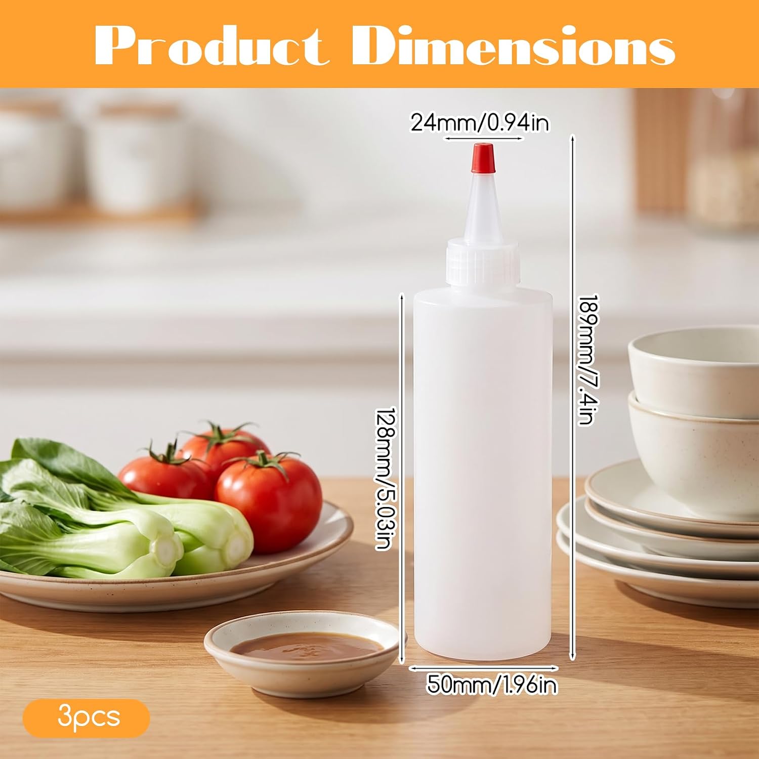 3 Pack 8 oz Plastic Squeeze Bottles Clear Condiment Squeeze Bottles