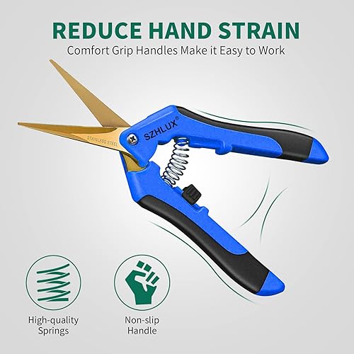 Miniatura 3 de SZHLUX Tijeras de jardinería de 6.5 pulgadas, tijeras de podar de mano con cuchillas de precisión curvadas revestidas de titanio, 1 paquete