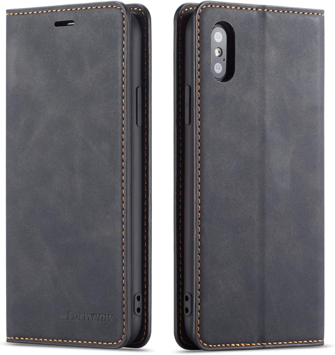 EYZUTAKPremium PU Leather Flip Folio Case for iPhone XR, Protective Case with Kickstand Card Slot Magnetic Closure Shockproof Wallet Cover for iPhone XR - Black