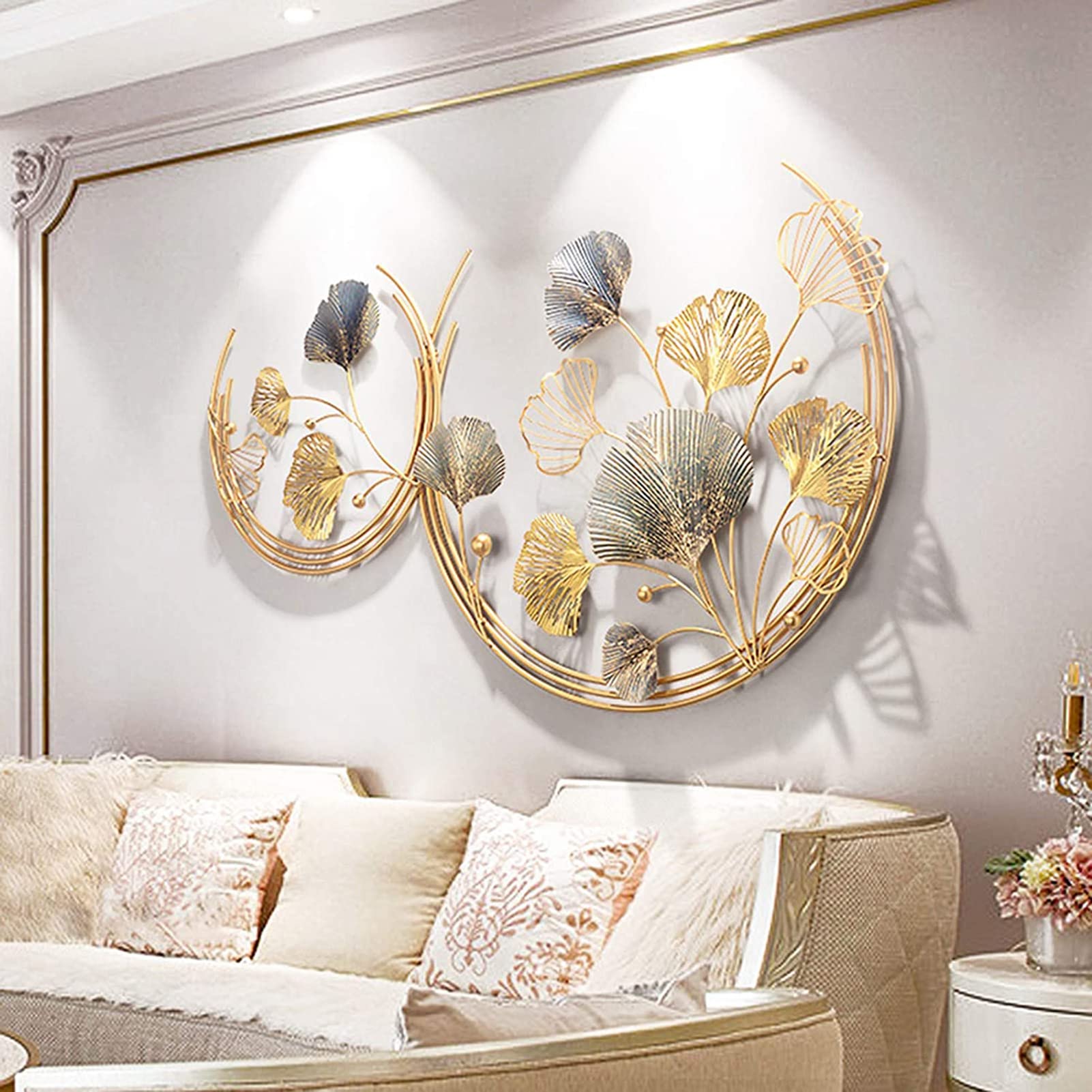 BHKERUZ 3D métal Statue de décoration Murale de Feuille de Ginkgo,110*67cm | Fer forgé Moderne, Artisanat entrée Couloir décoration Murale Ornement, pour Salle D'étude Chambre à Coucher Hôtel