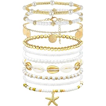 JSTHHTT 10 Pieces Anklets for Women Shell Chain Women's Anklet Set for Women Anklets of Anklets Summer Accessories Anklet Set Rope Link Beach Anklet for Women