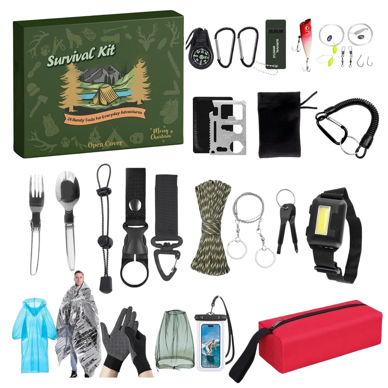 s Kalender, Outdoor Zubehör, Advent Set Multifunktionalen Gadgets | Camping Ausrüstung mit Festlicher Gestaltung, Abenteuer Werkzeug mit Tragbarer Funktion, Nutzung für Backpacking