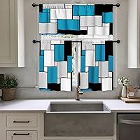 Vista 9 de Blue Black Grey Kitchen Curtains Set 3 Piece for Windows Curtains Valance and Tier Set 36 Inch Modern Rod Pocket Short Tier Curtain for Bathroom