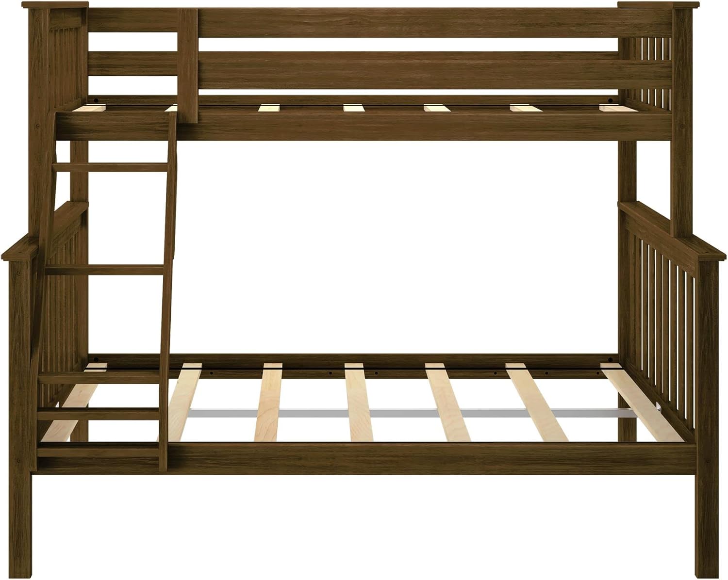 Plank+Beam Classic Wooden Bunk Bed Twin Over Full Size, Platform Bed Frame with Bunk Bed Ladder and Wood Slats for Adult, Space Saving Bed, Easy to Assemble, No Box Spring Needed, Walnut