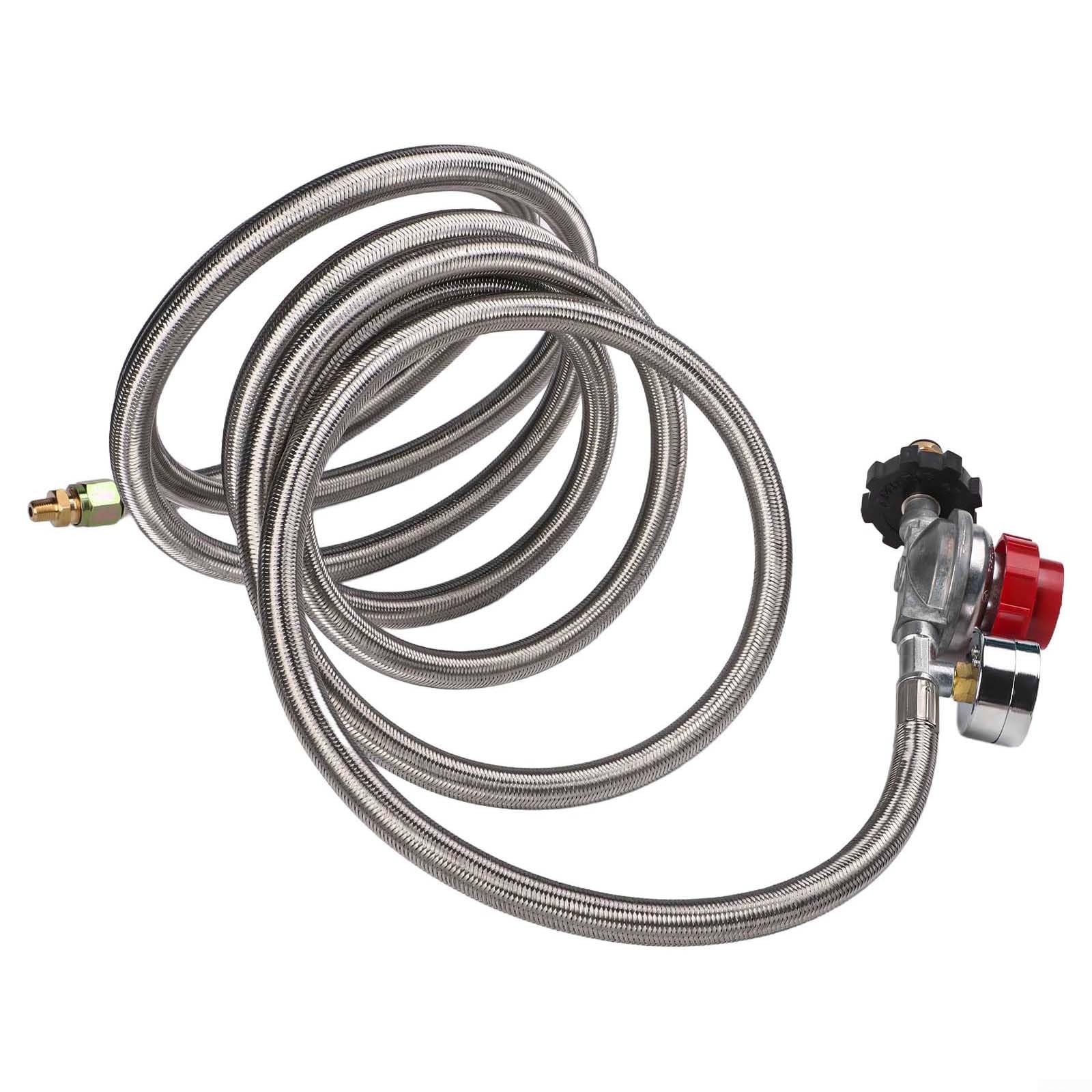 Regulador de propano de alta presión con manómetro de 0 a 30 PSI para cocinar al aire libre, válvula de gas ajustable con manguera de acero inoxidable para freidora de pavo, parrilla