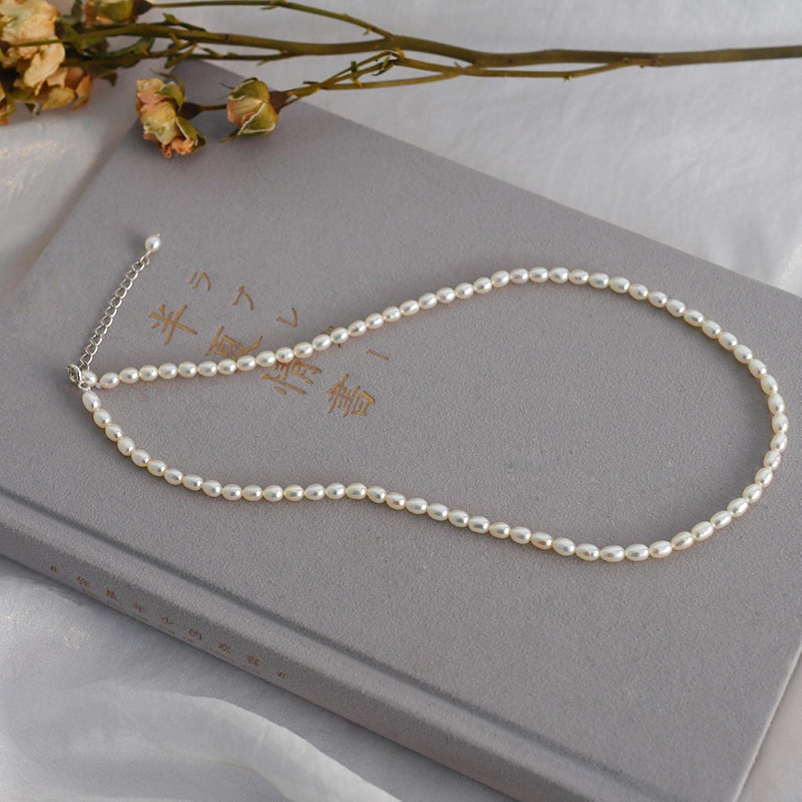 LOKILOKI Mini Collar De Perlas De Agua Dulce Natural De 3-4 Mm para Mujeres Boda Joyería De Plata De Ley 925