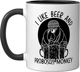 I Like Beer And Proboscis Monkey Wildlife Animal Zookeeper Ceramic Mug, Black/White