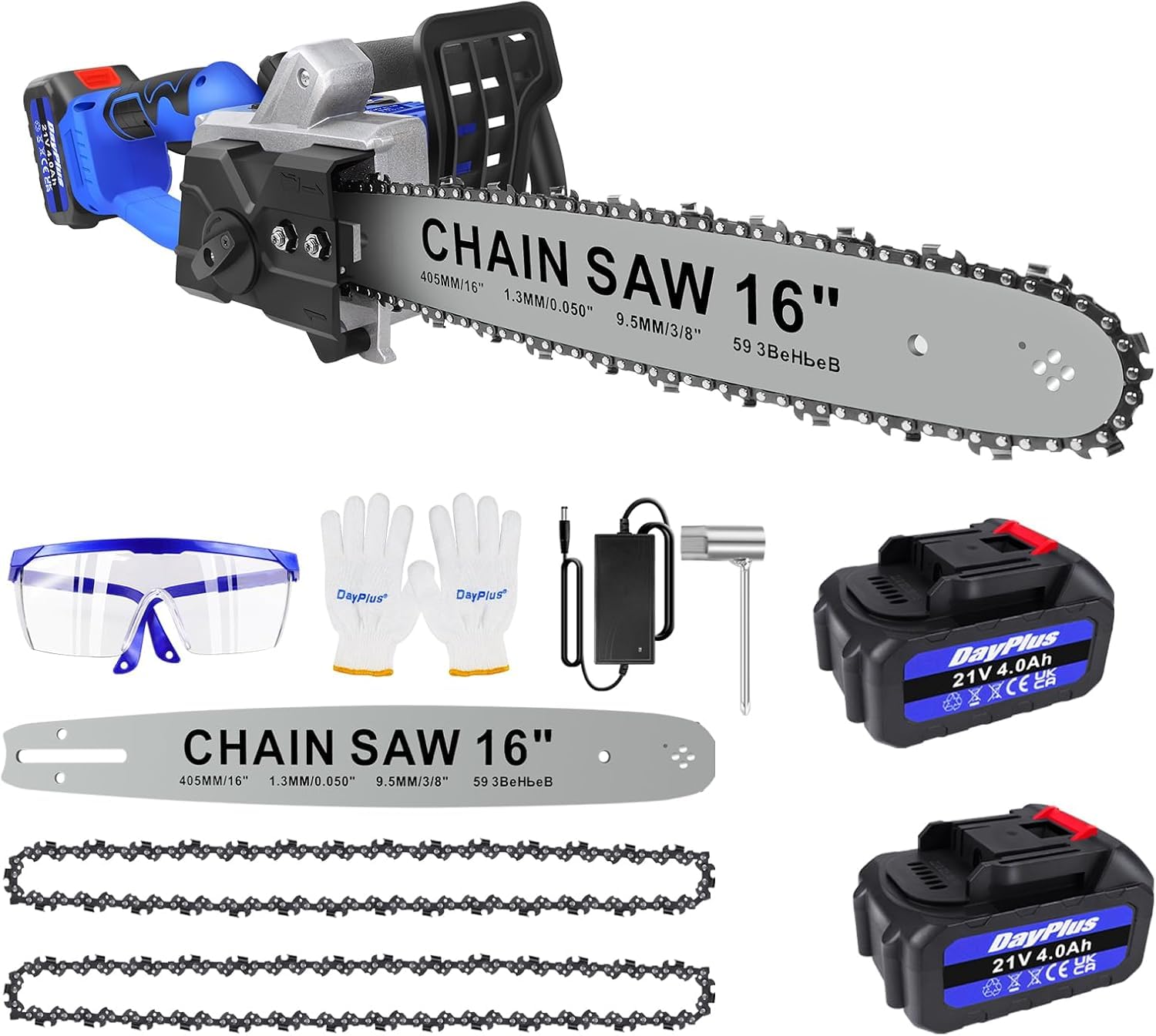 16 Inch Brushless Chainsaw Cordless, Heavy Duty Chain Saw with Safety Lock & 2 Chains, Auto Chain Lubrication, Electric Chainsaw with 2x4000mAh Battery, Electric Chainsaw to Cut Wood Tree