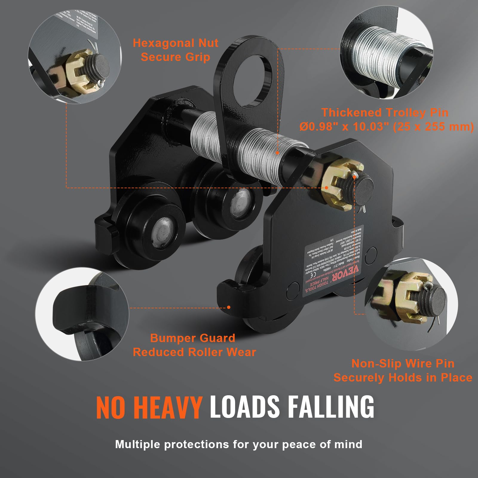 VEVOR Laufkatze 1Tonnen Tragfähigkeit Hallenkran 63,5-177,8mm Einstellbare Breite Kran 55x220x240mm Rollfahrwerk Doppelrad-Design Handfahrwerk für I- und H-Trägern Hallenkran Ladekran