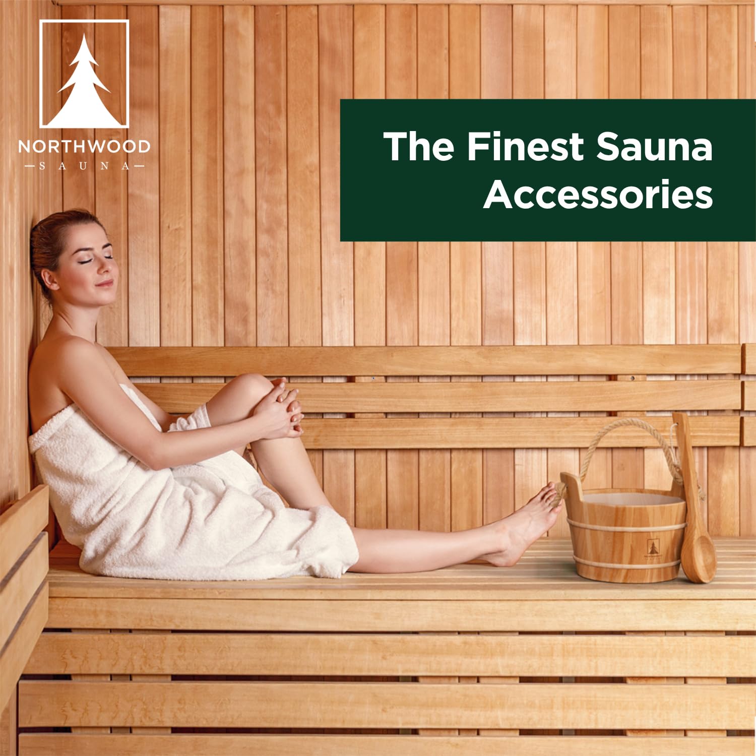 Northwood Sauna - Ensemble Seau et louche pour Sauna - Fait à la Main en Bois de cèdre Rouge Canadien - Doublure en Plastique et poignée en Corde