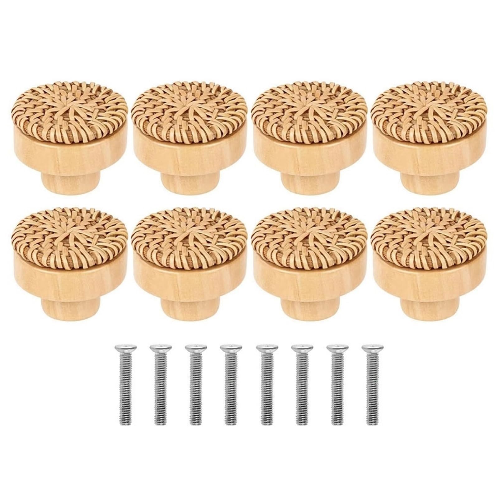 UBOHUZ 8Pcs Solid Wood Rattan Drawer Knobs Round Wooden Cabinets Dresser Handles Single Hole DIY Door Pulls for Cupboard, Wardrobe