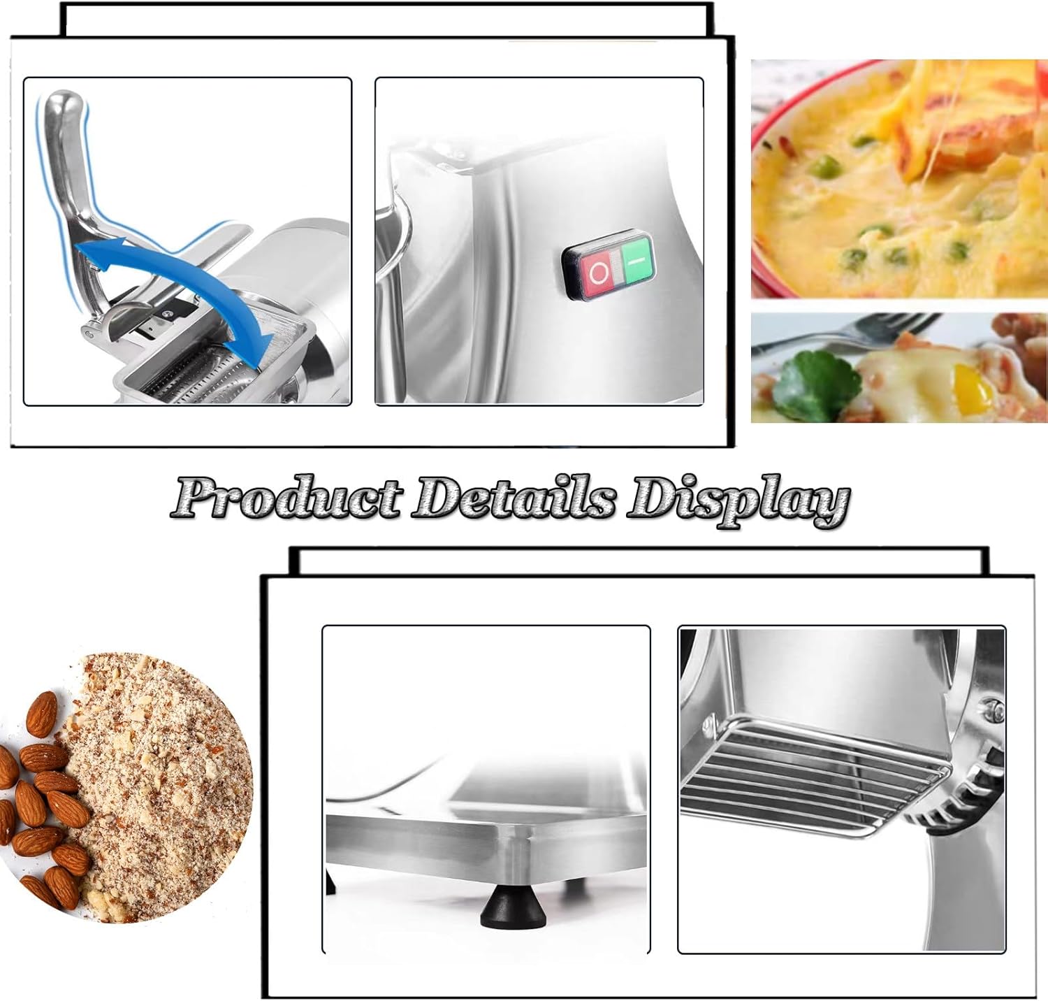 Commercial Electric Cheese Grater,Rotary Food Slicer and Shredder, 40 Kg/H High Intensity Processor for Cheese, Butter, Chocolate, Bread