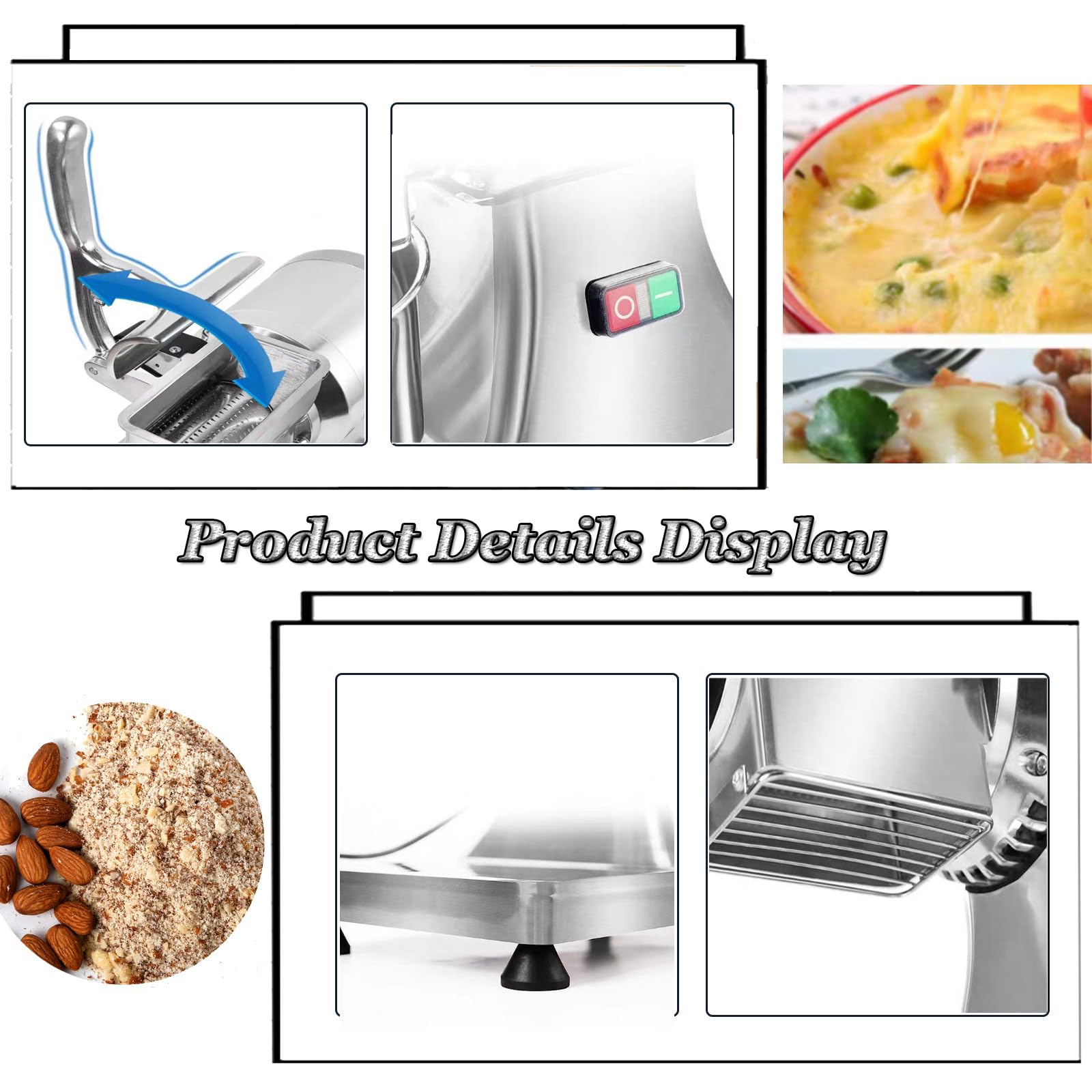 Rallador eléctrico de alimentos, acero inoxidable resistente de 550 W, ideal para rallar queso, cacahuetes y migas de pan en cocinas comerciales