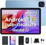 Tablet, Update Android 16 Tablet with 11 Inch FHD Display, 24GB RAM 128GB ROM /2TB TF, T615 Octa-Core+13MP Camera, 8000mAh, Widevine L1, 3 in 1 Tablets with Keyboard Mouse Pen, 4-Year Warranty