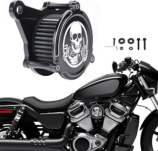 Skull Style Air Filter CNC Air Cleaner for Harley Nightster 975 | for 2022-2026 Nightster 975 RH975S Special Accessories Motorcycle Air Intake Replacement (Black A)