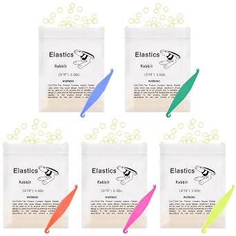 OFFCUP Orthodontic Elastic Bands, 500pcs Dental Rubber Traction Bands, Orthodontic Elastic Rubber Bands with 5pcs Elastic Placer for Braces for Dentist Braids Braces Teeth Gap Rabbit 3/16"