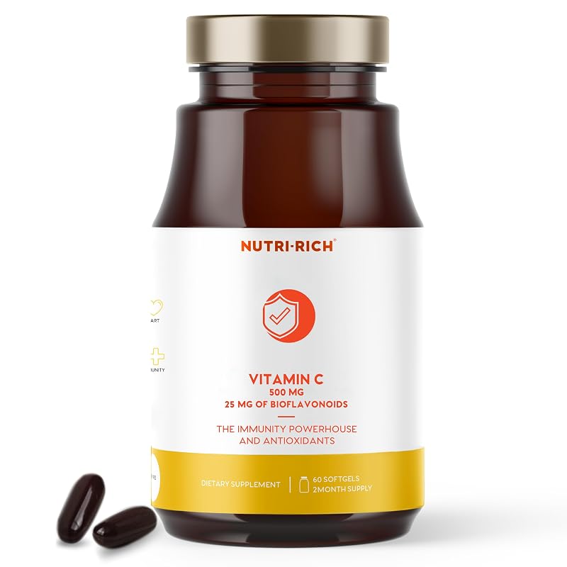 Nutri-Rich Suplemento de Vitamina C com Bioflavonoides Cítricos 500 mg + 25 mg, 60 cápsulas gelatinosas