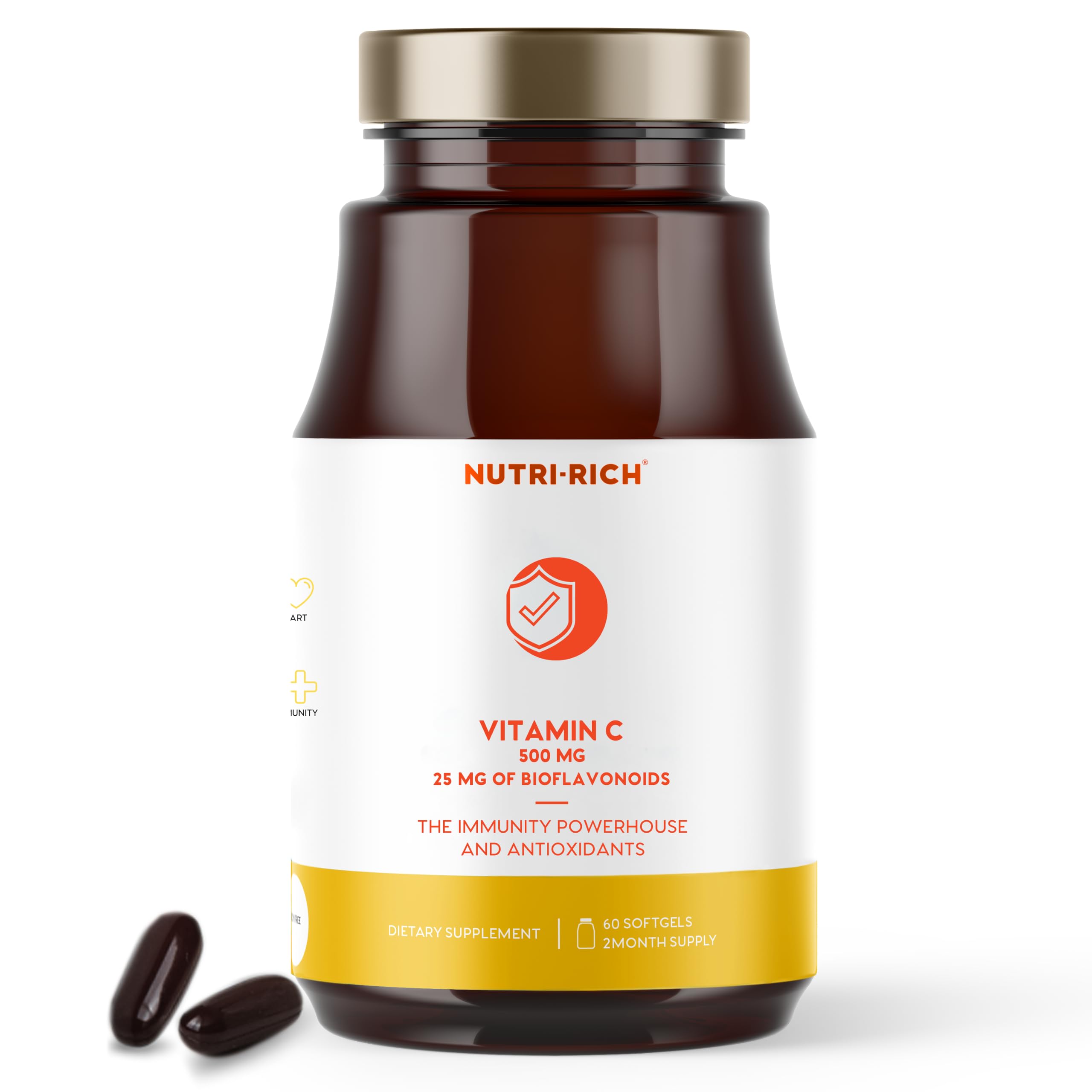 Vitamin C 500mg with 25mg Citrus Bioflavonoids, Ascorbic Acid, Immune & Antioxidant Support, Soy-Free, Gluten-Free, 60 Softgels