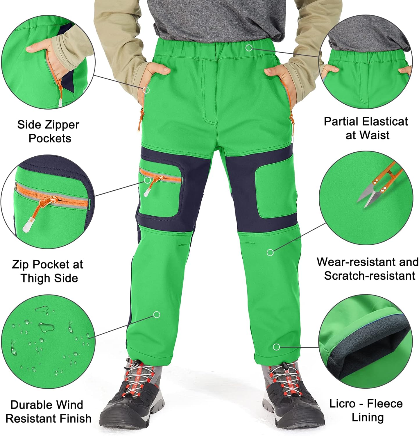 linlon Kids Boy's Snow Waterproof Pants Youth Fleece Lind Hiking Softshell Warm Insulated Trousers - Image 3