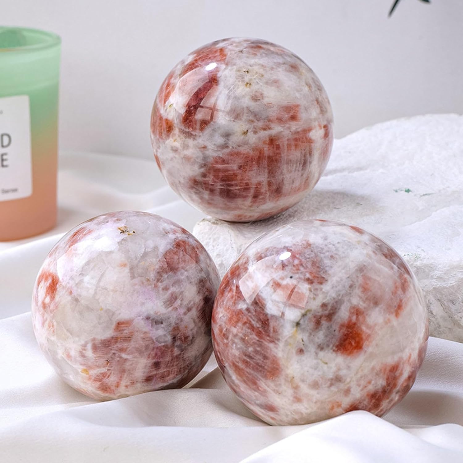 Crystal Ball Sun Stone Sphere Moonstone Polished Gemstone Ball Feng Shui Ornament Divination Witchcraft Home Decor,45-50mm