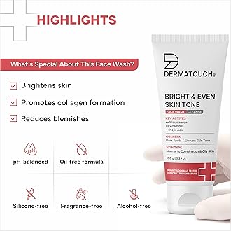 DERMATOUCH Bright & Even Skin Tone Face Wash | For Tan & Dark Spot Removal | For Even & Glowing Skin | For All Skin Types | For Both Men & Women - 150g
