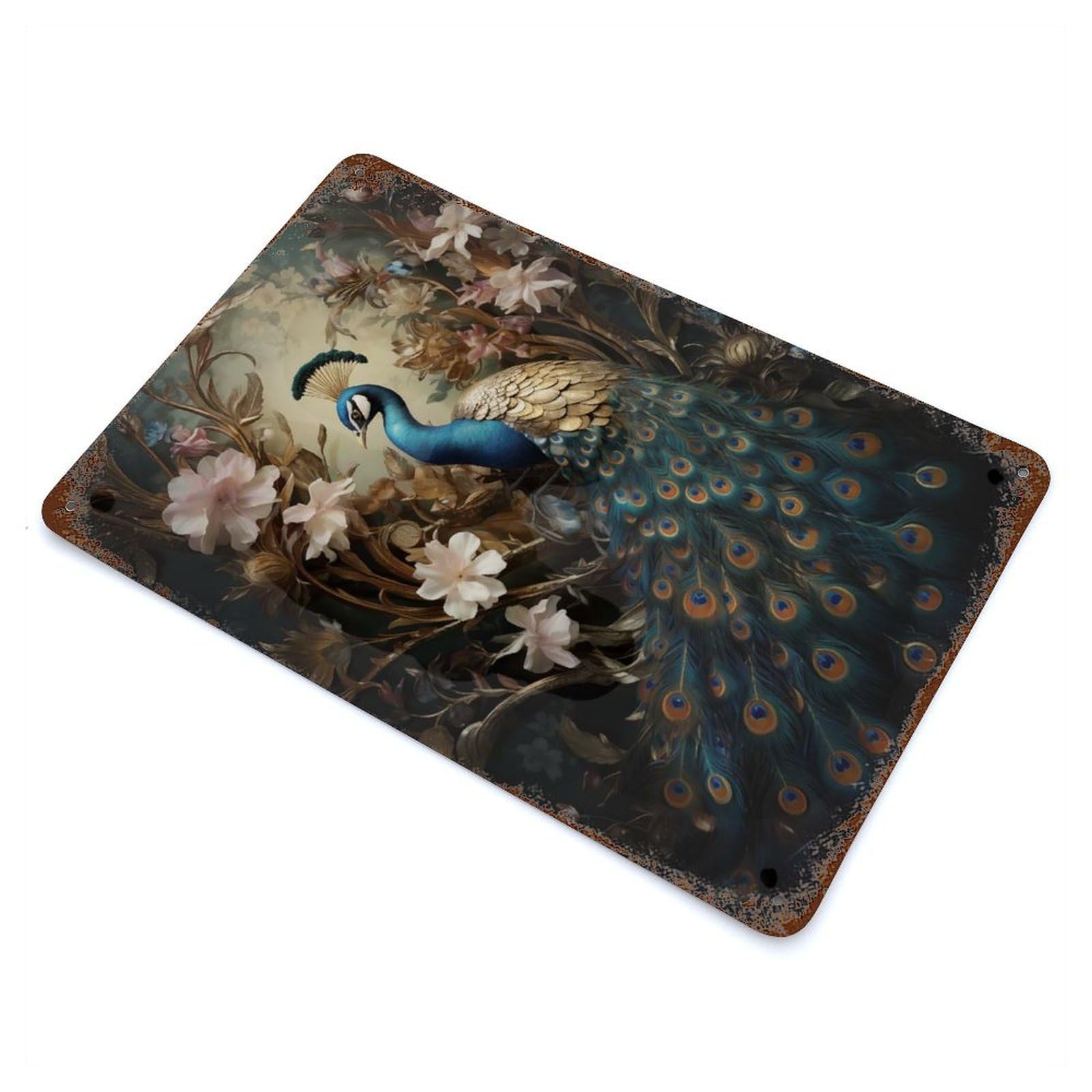 Rust Effect Peacock in Floral Frame Vintage Rust Metal Sign 11.8"x7.9", Farmhouse Wall Decor for Basement, Hobby Room And Garage Decor