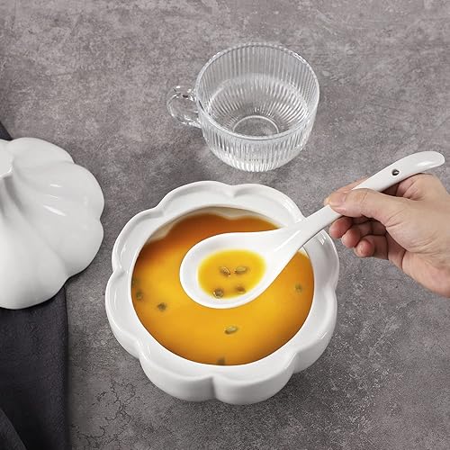 Miniatura 5 de Mini cucharones de porcelana, cucharas grandes de sopa de 9 pulgadas, 6 cucharones blancos de primera calidad para guisos, fideos chinos, cucharas