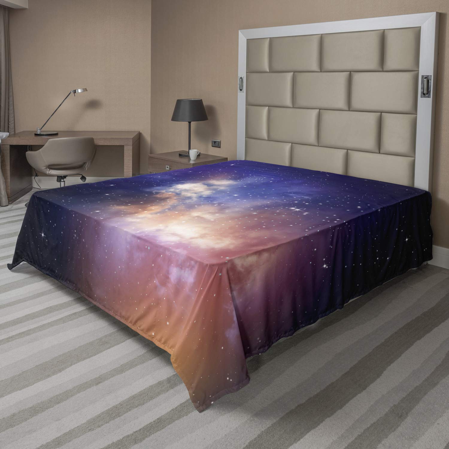 Ambesonne Space Flat Sheet, Stars in Sky Supernova Comet Constellation Universe Meteor Planetary Image, Soft Comfortable Top Sheet Decorative Bedding 1 Piece, California King, Dark Blue Purple