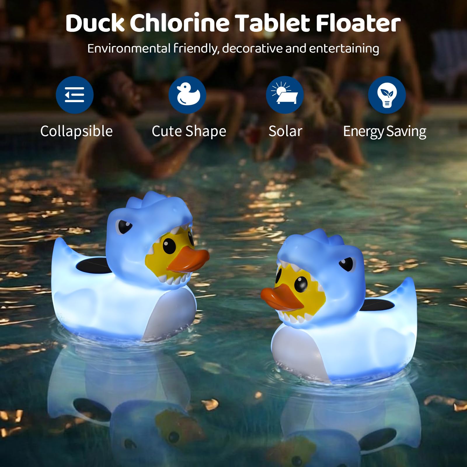 Housolution Flotteur Solaire de Chlore Piscine, Distributeur Flottant à Lumière, Convient Tablettes 4x3in, Libération Réglable, Ouverture Facile & Anti-Enfoncement,Flotteur Piscine Jacuzzi SPA, Canard