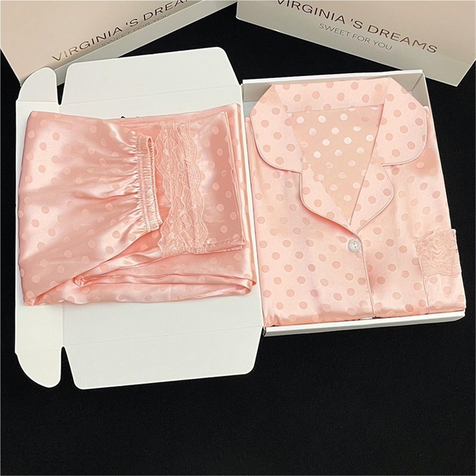 Pijamas de Mujer Jacquard Encaje Punto Dulce Rosa, camisón Perezoso romántico, Conjunto 2 Piezas Verano Harajuku for el hogar para Descanso en casa