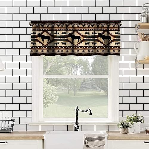 Miniatura 2 de Cenefa de ventana rústica con alce y ciervo, estilo campestre, pino, alce, cortina de ventana para cocina, dormitorio, sala de estar, cafetería,