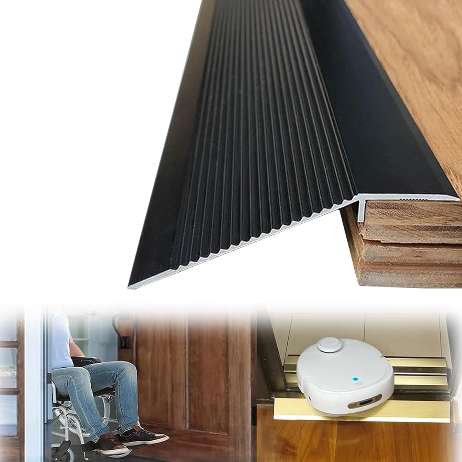 SAGIDAR Barre De Seuil Adhesive, Profilé De Transition, Rampe D'entrée pour Bois À Moquette, Antidérapant Et Résistant À l'usure, Convient pour Une Pente De Seuil De 1-3.5cm, Facile À Installer