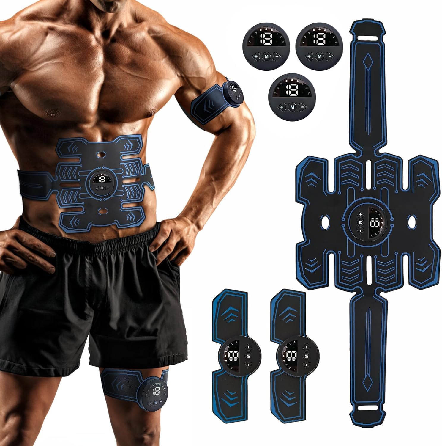 Abs Muscle Toner, Muscle Trainer, Strength Training Belt, USB Rechargeable Portable Fitness Workout Equipment for Men Woman, Home & Office Exercise Equipment (BEN-BELT-021)