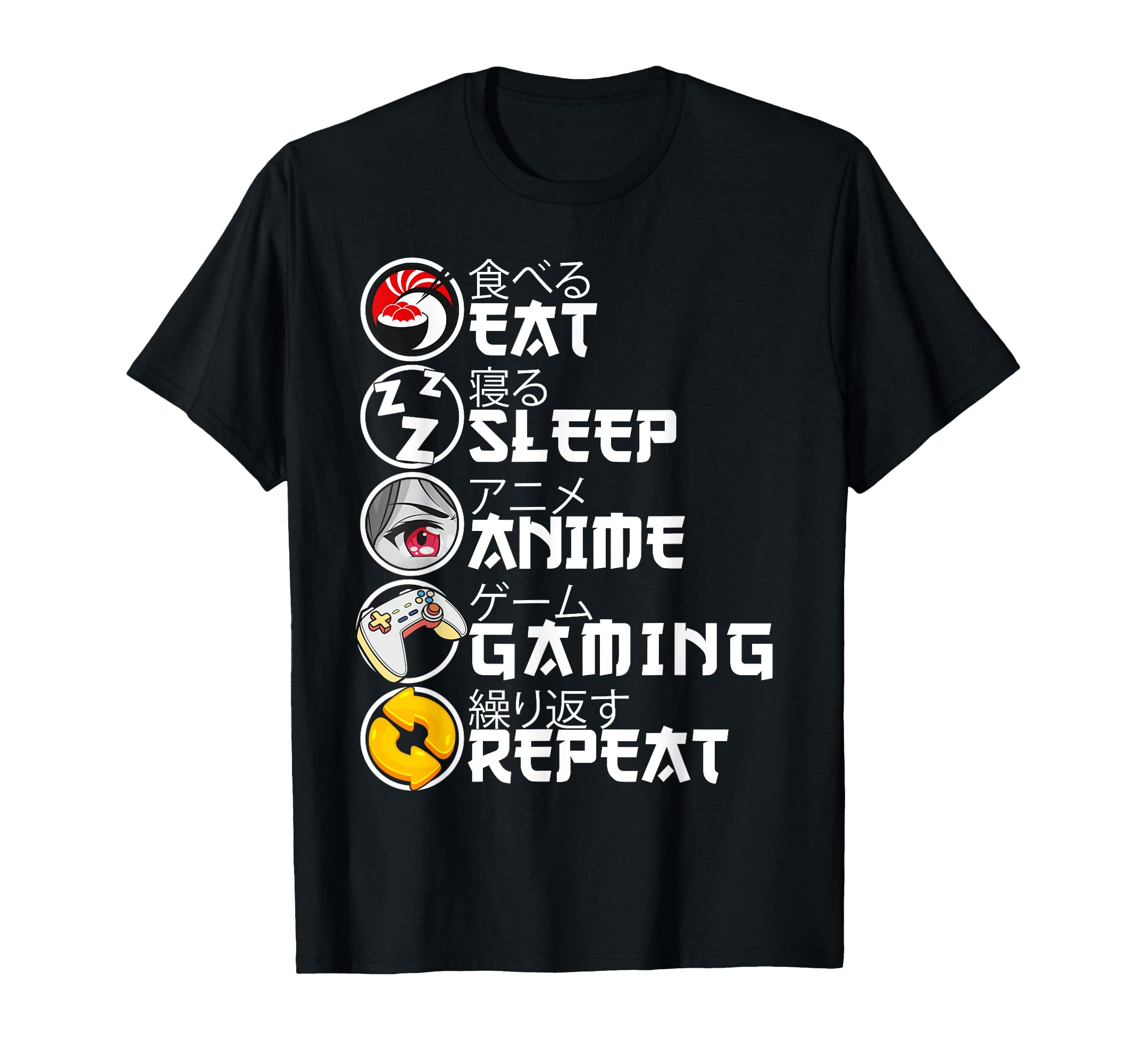 Retro Eat Sleep Anime Gaming Repeat Kawaii Anime Manga Gamer T-Shirt