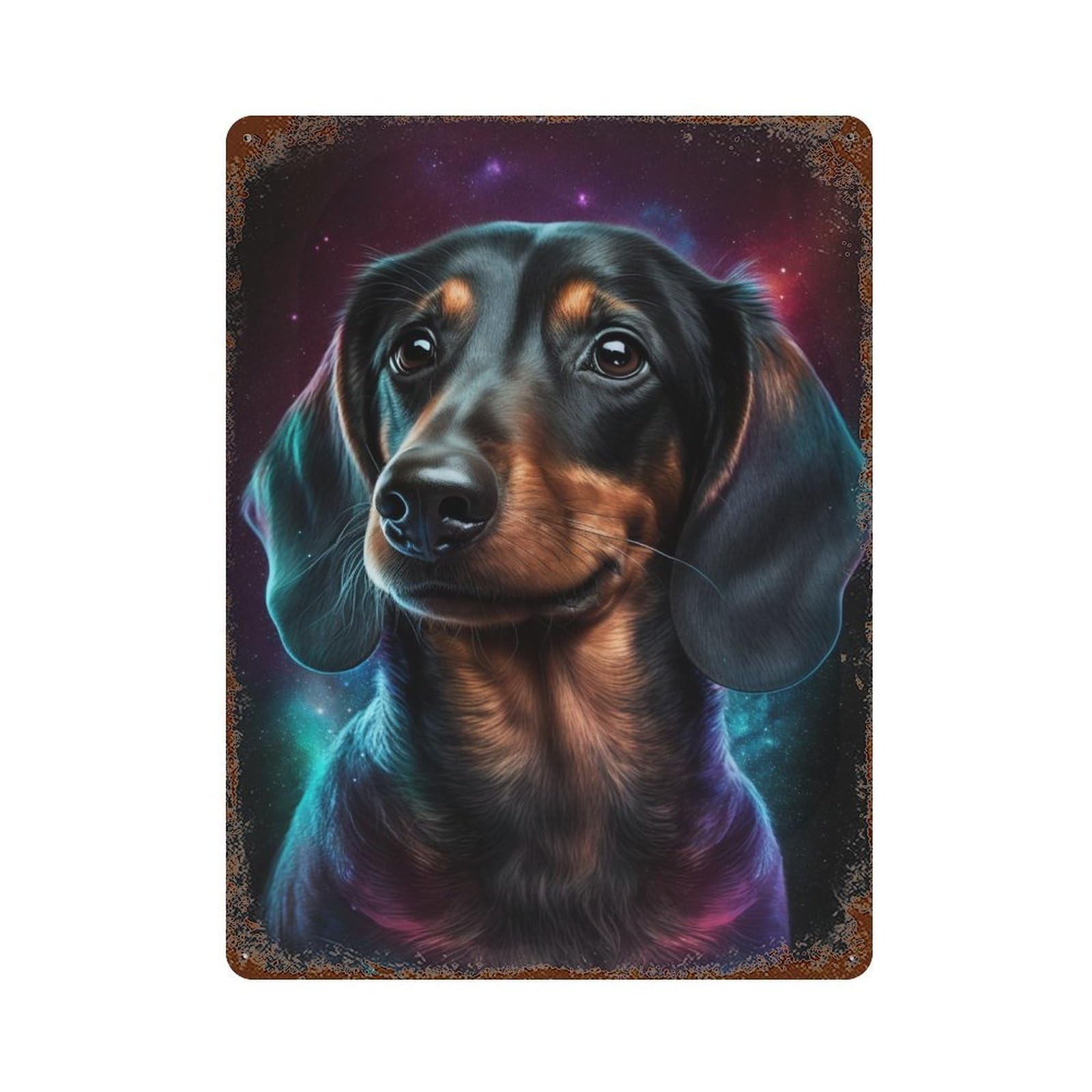 Distressed Metal Wall Sign with Galactic Dachshund Portrait -11 Design 15.7"x11.8", for Shed, Workshop And Garage Wall Decor, Decorative Metal Wall Art